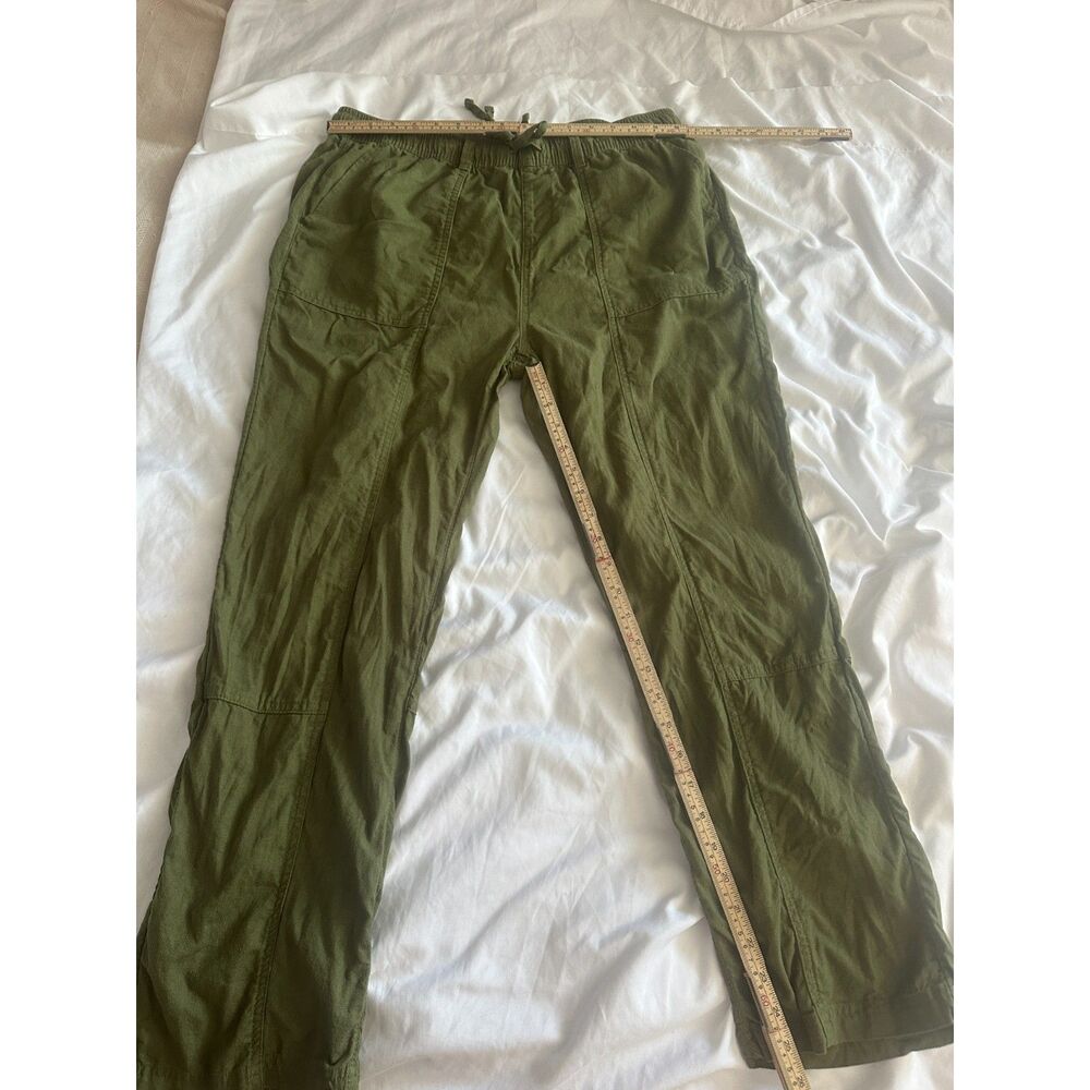 Time and Tru Linen Blend Pants Women M Olive Green Pull On Wide Leg Casual Boho - Picture 8 of 9
